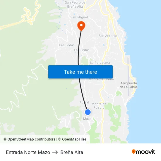 Entrada Norte Mazo to Breña Alta map