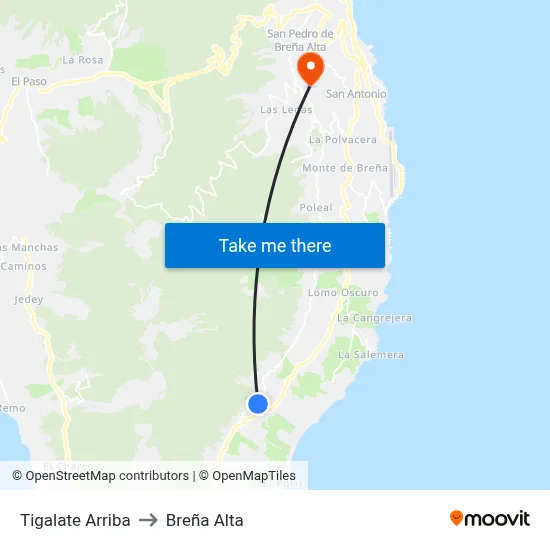 Tigalate Arriba to Breña Alta map
