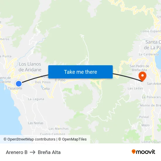 Arenero B to Breña Alta map