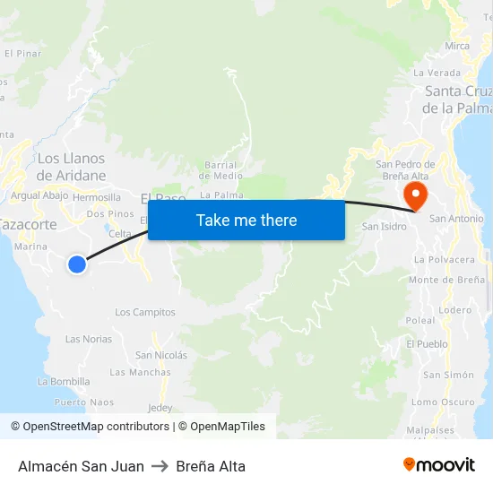 Almacén San Juan to Breña Alta map