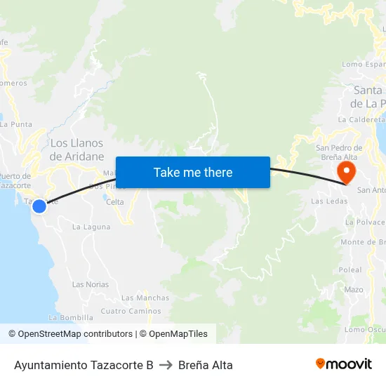 Ayuntamiento Tazacorte B to Breña Alta map