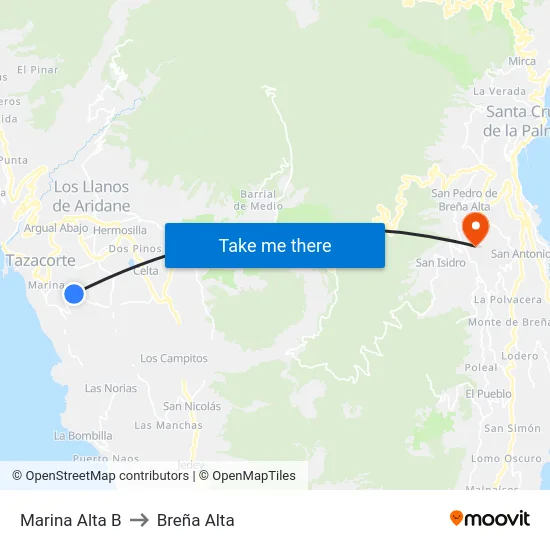 Marina Alta B to Breña Alta map