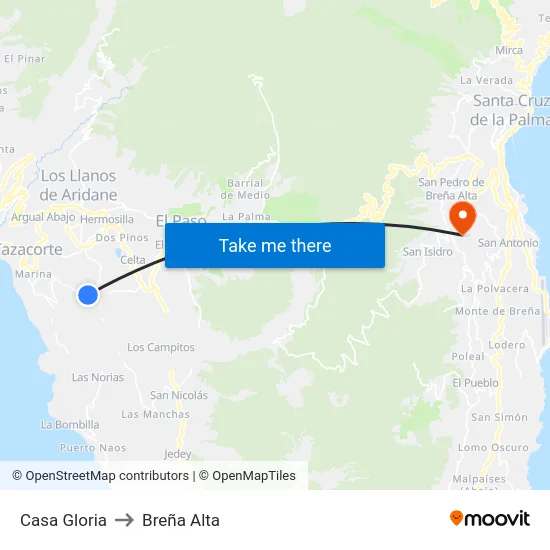 Casa Gloria to Breña Alta map