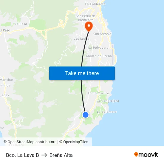 Bco. La Lava B to Breña Alta map
