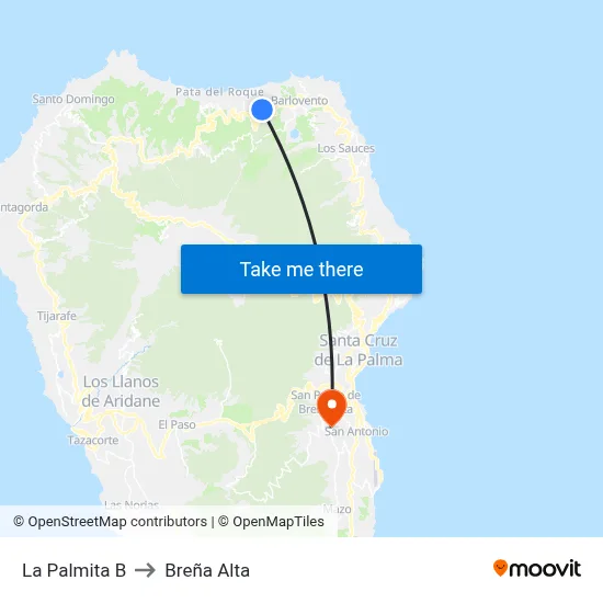 La Palmita B to Breña Alta map