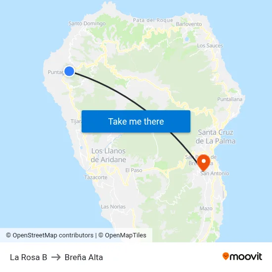 La Rosa B to Breña Alta map