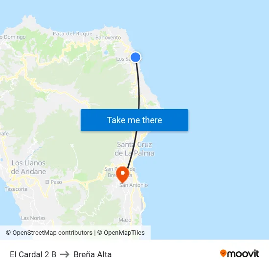El Cardal 2 B to Breña Alta map
