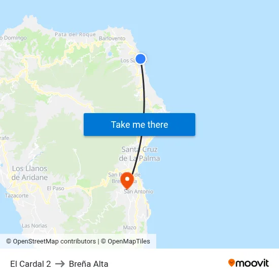 El Cardal 2 to Breña Alta map