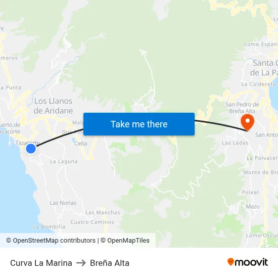 Curva La Marina to Breña Alta map