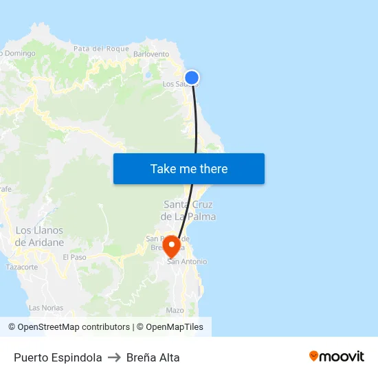 Puerto Espindola to Breña Alta map