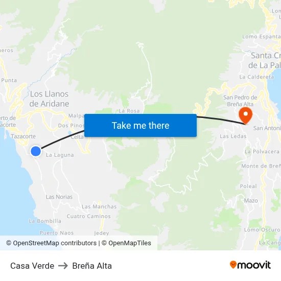 Casa Verde to Breña Alta map