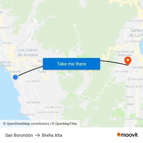 San Borondón to Breña Alta map