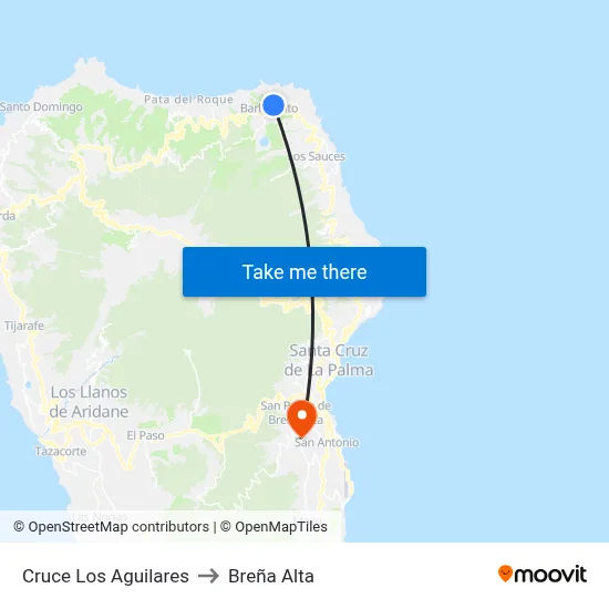 Cruce Los Aguilares to Breña Alta map