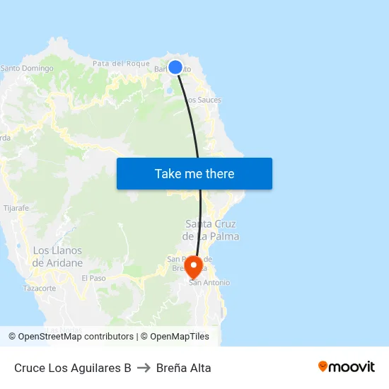 Cruce Los Aguilares B to Breña Alta map