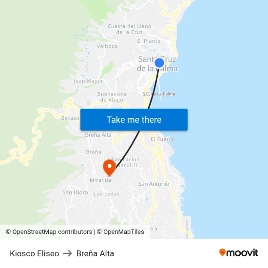 Kiosco Eliseo to Breña Alta map