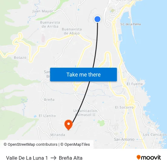 Valle De La Luna 1 to Breña Alta map