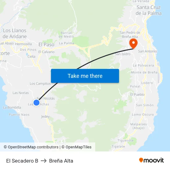 El Secadero B to Breña Alta map