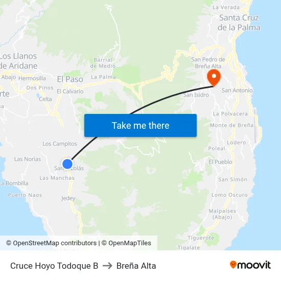 Cruce Hoyo Todoque B to Breña Alta map