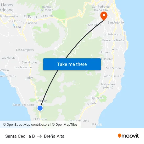 Santa Cecilia B to Breña Alta map