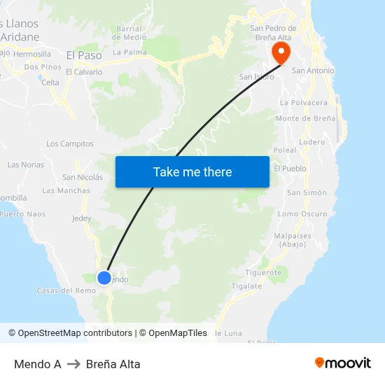 Mendo A to Breña Alta map
