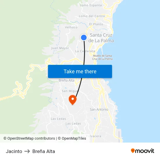 Jacinto to Breña Alta map