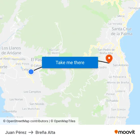 Juan Pérez to Breña Alta map