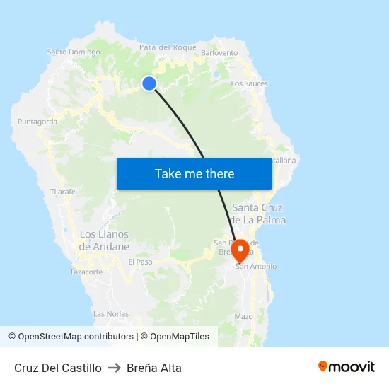 Cruz Del Castillo to Breña Alta map