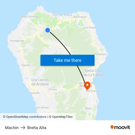 Machín to Breña Alta map