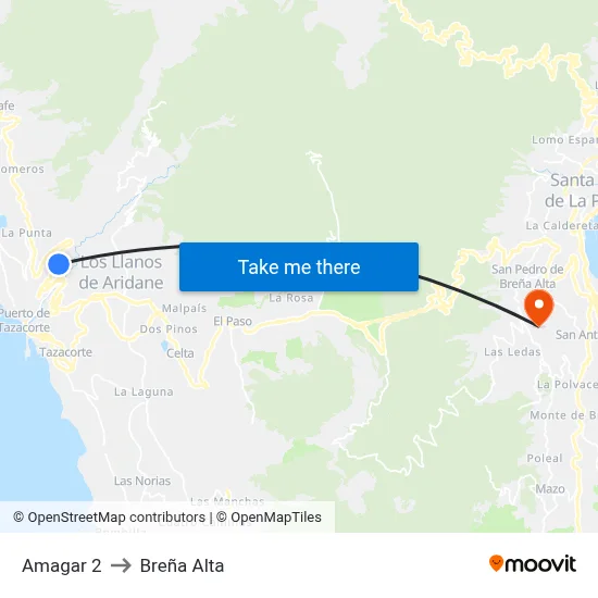 Amagar 2 to Breña Alta map