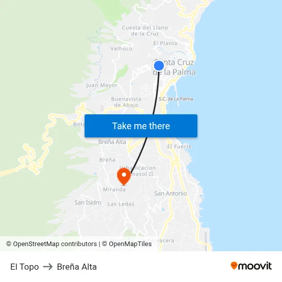 El Topo to Breña Alta map