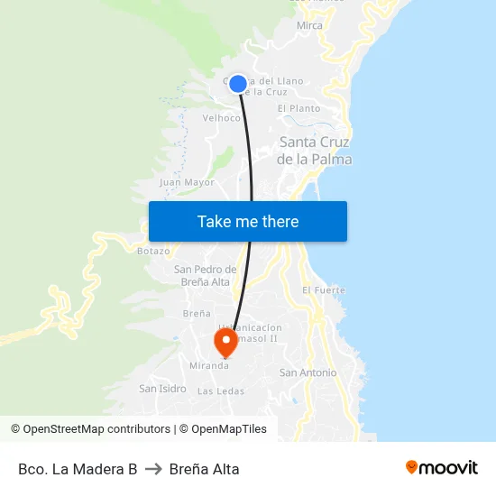 Bco. La Madera B to Breña Alta map