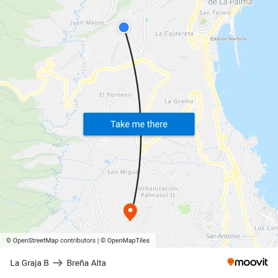 La Graja B to Breña Alta map