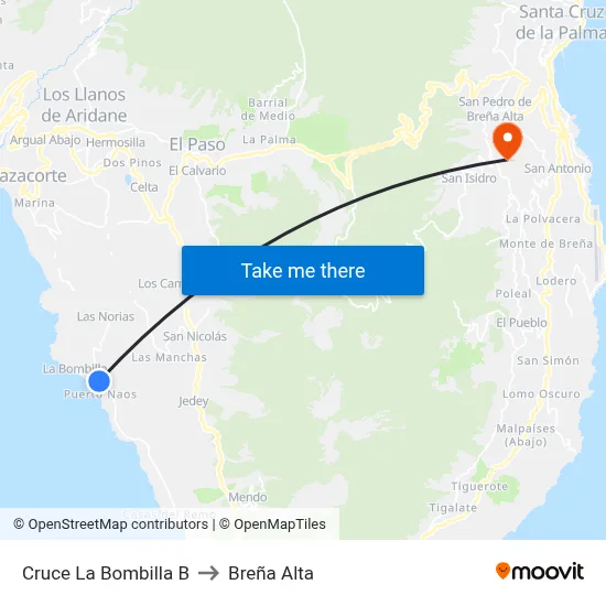 Cruce La Bombilla B to Breña Alta map