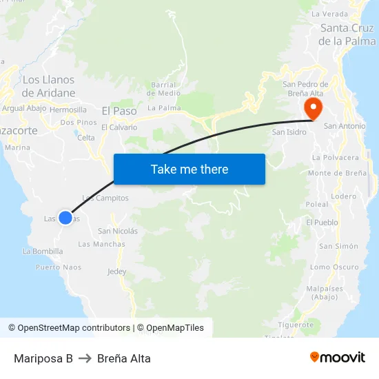 Mariposa B to Breña Alta map