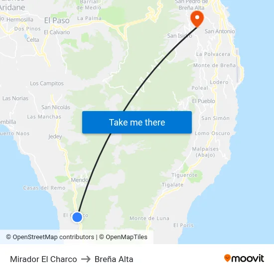 Mirador El Charco to Breña Alta map
