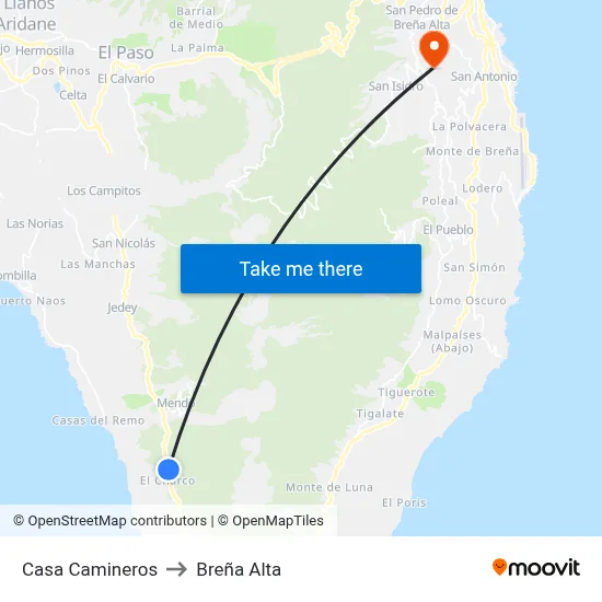 Casa Camineros to Breña Alta map