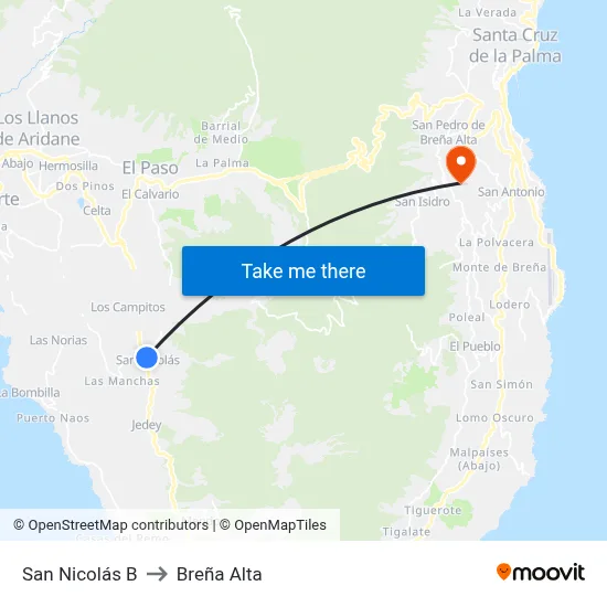 San Nicolás B to Breña Alta map