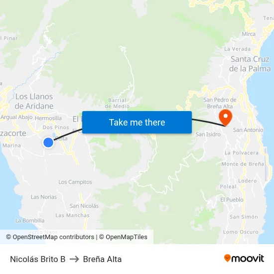 Nicolás Brito B to Breña Alta map