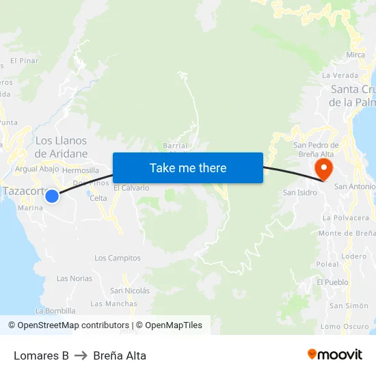 Lomares B to Breña Alta map