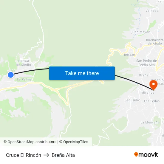 Cruce El Rincón to Breña Alta map