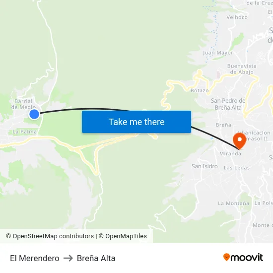 El Merendero to Breña Alta map