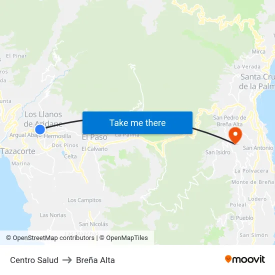 Centro Salud to Breña Alta map