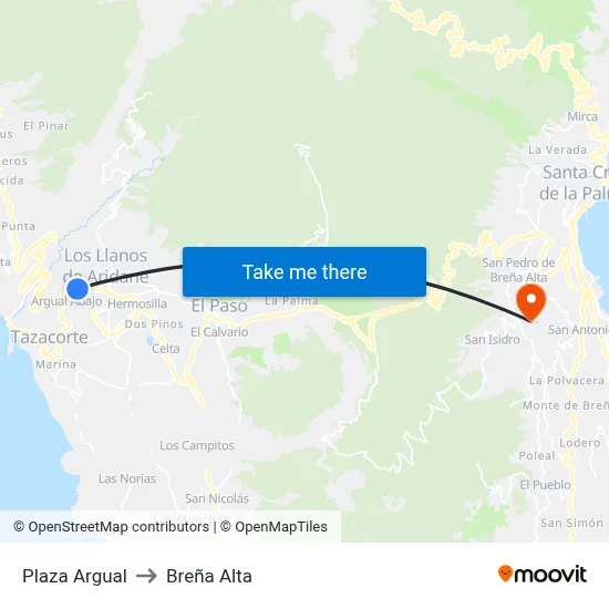 Plaza Argual to Breña Alta map