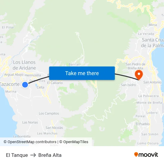 El Tanque to Breña Alta map