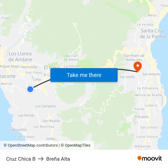 Cruz Chica B to Breña Alta map