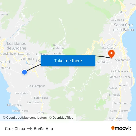 Cruz Chica to Breña Alta map