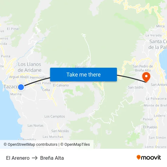 El Arenero to Breña Alta map
