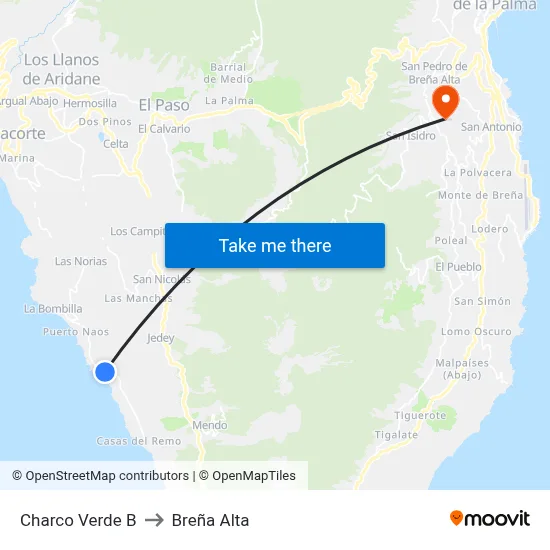 Charco Verde B to Breña Alta map