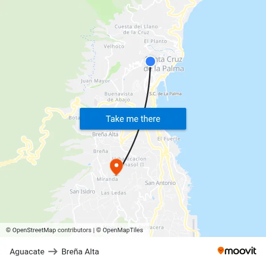 Aguacate to Breña Alta map