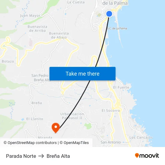 Parada Norte to Breña Alta map